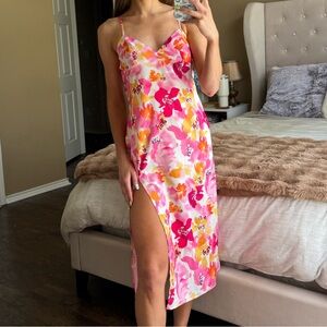 SHEIN Pink and Orange Floral Slip Dress